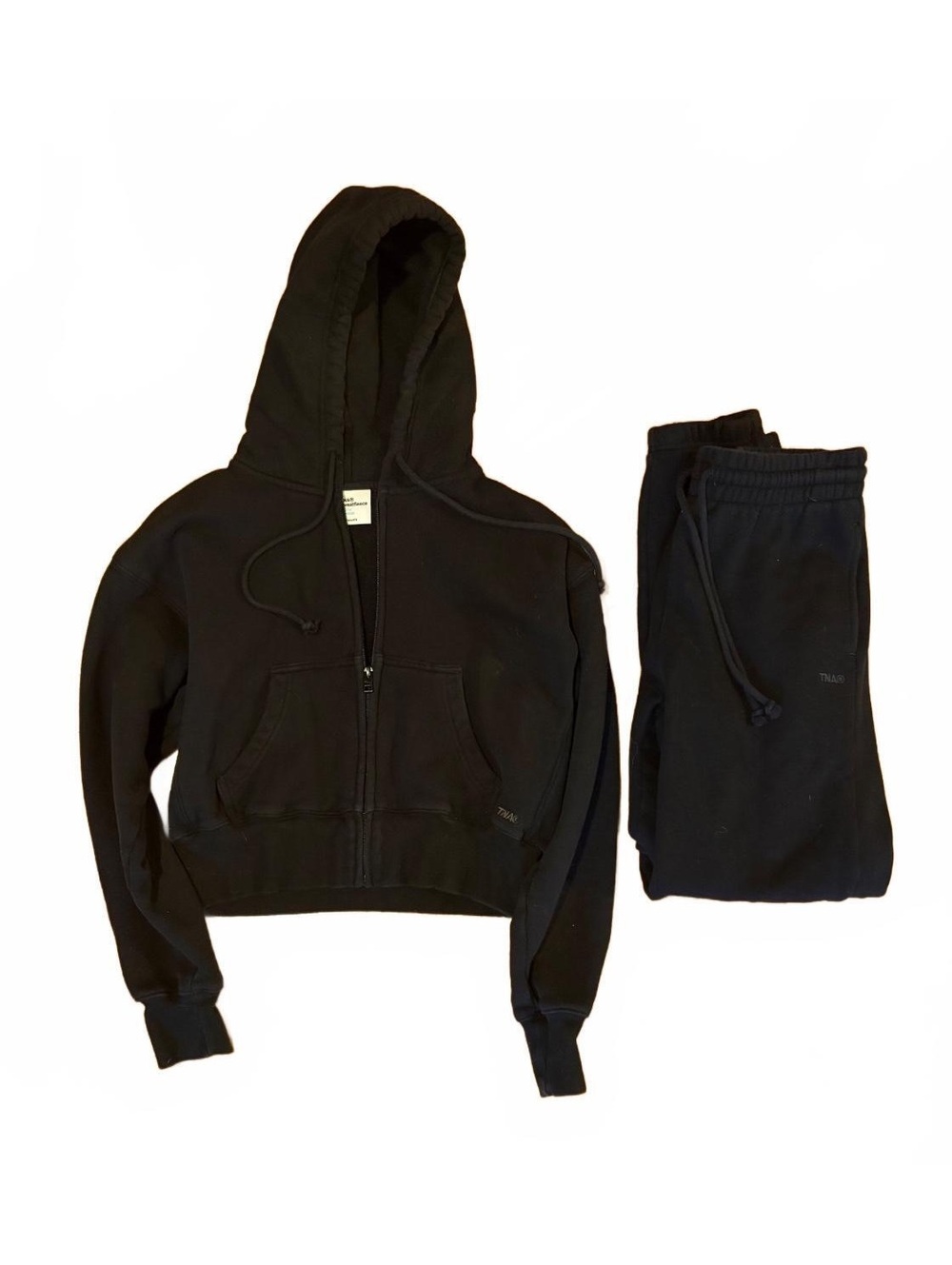 TNA Sweatfleece Cozy Fleece Black Hoodie and Jogger Sweatpants Set, Boyfriend F1